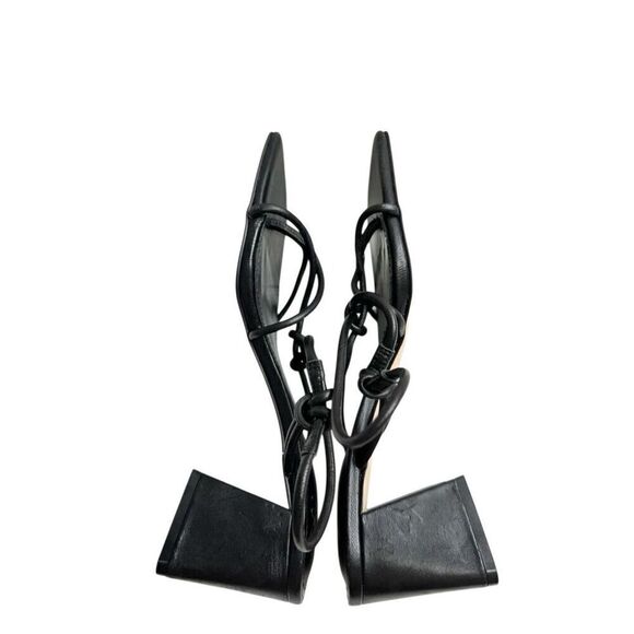 Marc Fisher Sandals Size 6.5 Black Leather Square Toe Block Heel - Picture 6 of 9